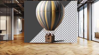 3d isolated hot air balloon basket travel illustration on transparent background. Realistic aerostat set in red, blue and yellow stripes for adventure and recreation. Summer ballooning leisure journey Wall mural