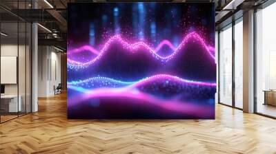 Abstract blue purple neon growing financial graph chart background Wall mural