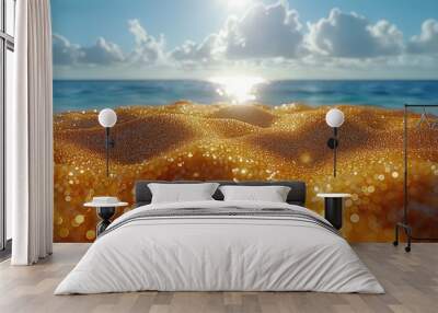 Close-up sand with blurred sea sky background, summer day, copy space, or for the product. Summer background concept. Wall mural