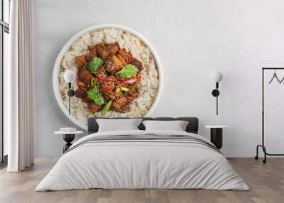 Kung pao or kung po, traditional chinese food, top view with copy space Wall mural