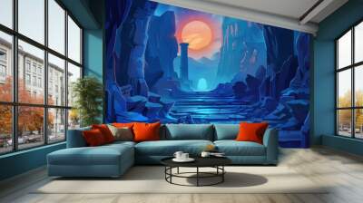 Mysterious moonlit cavern with ancient ruins Wall mural