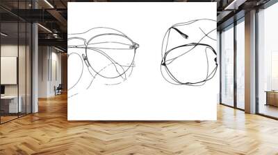 A continuous single-line drawing of a modern object object eye glasses isolated on a white background. Wall mural