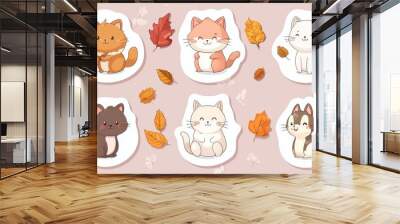 A cute animal and seasonal sticker collection for autumn Wall mural