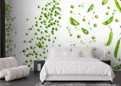 A falling green pea, isolated on a white background, with full depth of field Wall mural