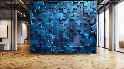 A futuristic puzzle background using silhouettes of the pieces combined into a pattern. Modern illustration on a blue background. Wall mural