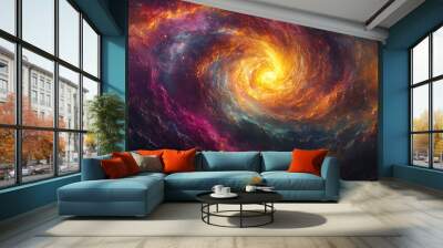 A hypnotic spiral vortex abstract colorful wallpaper featuring dynamic dimensions. Wall mural