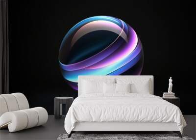 A live neon ball. Animation. A 3D ball of plasma shells changing liquid emitting neon light on a black background. Wall mural