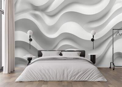 A seamless white texture with waves on a wavy background. A three-dimensional pattern on an interior wall panel. A white background with abstract waves. Wall mural