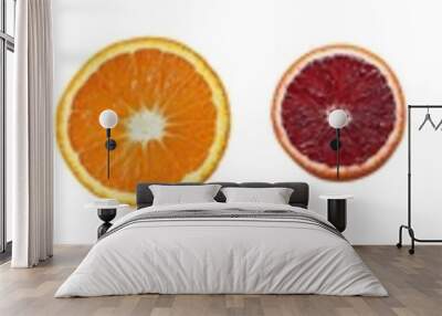 A slice of red blood orange on a white background with a clipping path and a full depth of field. Wall mural