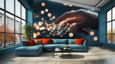 A woman touches the metaverse universe in this conceptual illustration for the next generation of technology. Wall mural