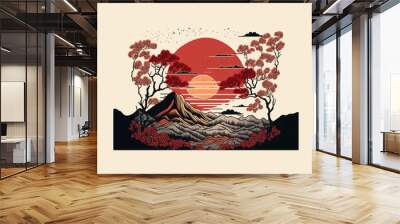 Abstract hill landscape in oriental style, mountain flat vector illustrations isolated on white background Wall mural