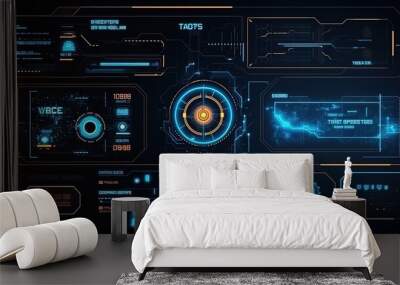 Abstract technology ui futuristic concept hud interface hologram elements of digital data chart.Hud,GUI for game background design. Technology background. Digital data. Generative AI Wall mural