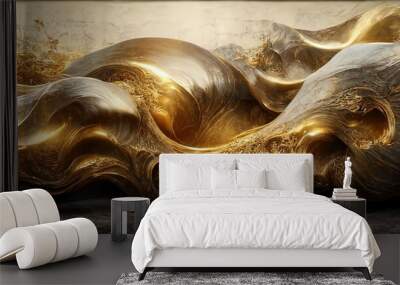 Abstract wave vector art. Luxury wallpaper design for print, wall art and home decor, cover and packaging design. Gold and bronze lines in the form of waves 3D illustration Wall mural