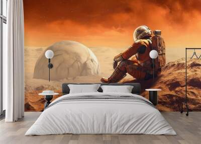 An astronaut on the planet Mars. Generative AI Wall mural