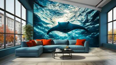 An eclipse is created by the Manta Ray, Manta alfredi, swimming under the sun in the Komodo National Park in Indonesia. Wall mural