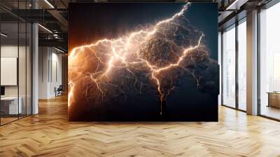 An electric charge of lightning descended from the sky to the earth. 3D illustration. Wall mural