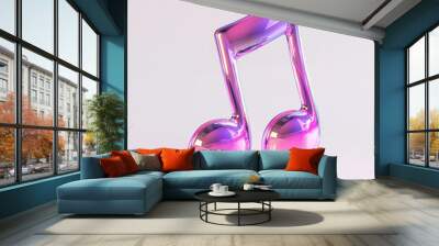 An icon of a music note with a 3D neon effect, transparent background in png Wall mural