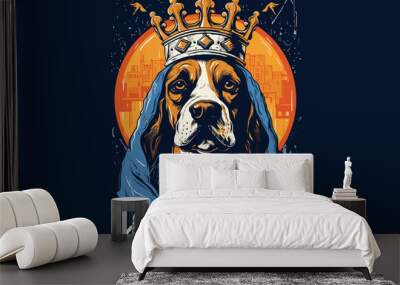 Beagle King, a dog with a crown on his head, in the style of street art characters. Generative AI Wall mural