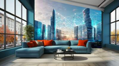 Business district of the city with tall glass buildings. 3D illustration Wall mural