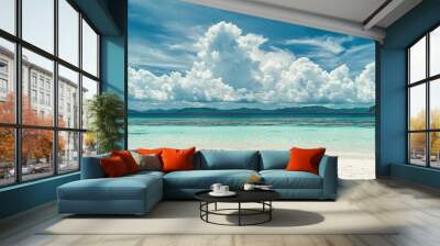 Copy space of summer vacation and holiday business travel concept with blue sky and white clouds. Wall mural