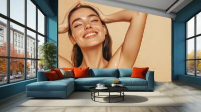 Deodorant advertising concept with natural beauty portrait of female face and body with perfect skin. Hair epilation for advertising concept Wall mural