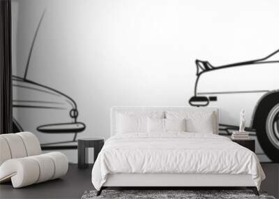 Drawing style of a retro car showing continuous line art. Modern illustration with a white background and black lines. Wall mural