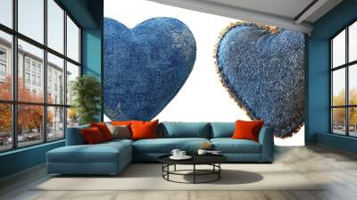 Fabric in dark texture with a heart-shaped denim jeans cloth in PNG format. Wall mural