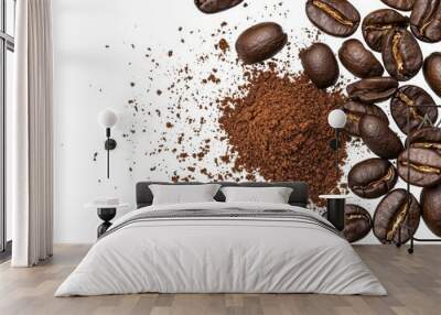 Flying coffee bean on transparent background with explosion splash Wall mural