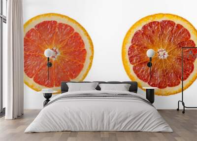 Full depth of field, red blood orange slice on white background Wall mural