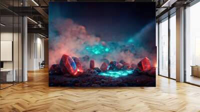 Glare portal surrounded by crystal rocks against mist Wall mural