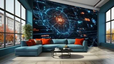 Graphitic abstract futuristic technology with polygonal shapes on a dark blue background. Design concept for digital technology. Wall mural