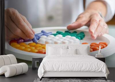 Hand fo counting pill on counting tray Wall mural