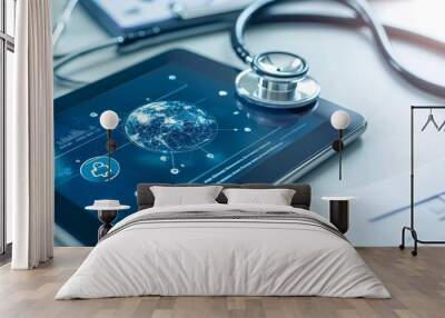 Healthcare technology and global medical networking on tablets. Wall mural