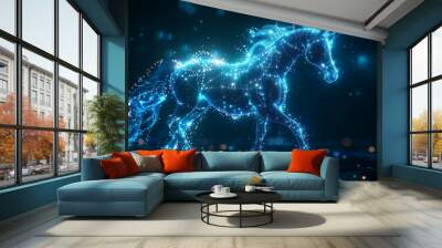 Incorporating an electronic pattern with a unicorn graphic represents a startup business. Wall mural