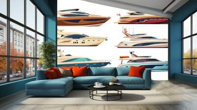 Isolated modern illustration set of cruise boats, speedboats, luxury yacht steamers, boats for water traffic on oceanic waters. Wall mural