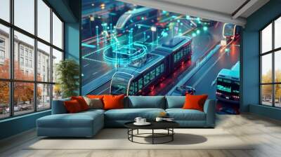 ITS (Intelligent Transport Systems). Mobility as a service. Concept of transportation and technology. Wall mural