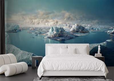 large icebergs in cold ocean water against frozen land Wall mural