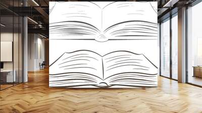 Learning and studying concept. Continuous line art modern education and knowledge sketch linear illustration. Open book with pages minimalist design drawing. Wall mural