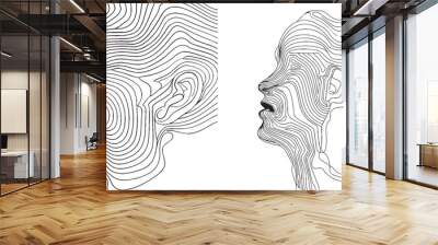 Line drawing of a head with a messy mind. Mental and psychological problems concept. Wall mural