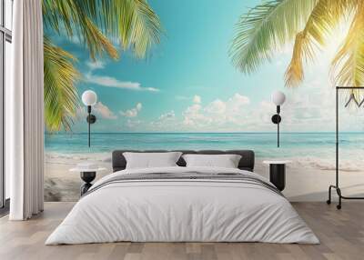 Located in the Caribbean, this beach has beautiful sand and palm trees Wall mural