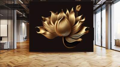 Luxury wallpaper design with Golden lotus. Beautiful, minimalistic print for your decor for postcard, congratulations and poster. Vector illustration Wall mural