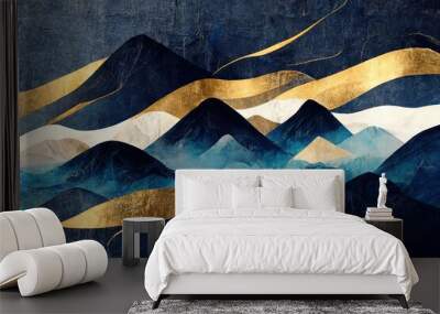 Minimalistic mountain landscape with watercolor brush in Japanese traditional style. Wallpaper with abstract art for prints or covers. 3d artwork Wall mural