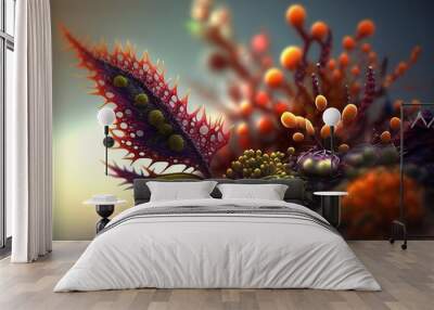 Mystical and mysterious plant with different leaves that glow. Generative AI Wall mural