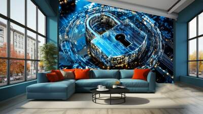 Online data protection with tacit encryption software concept. Smart digital transformation and technology disruptors that change global trends in the new information era. Wall mural