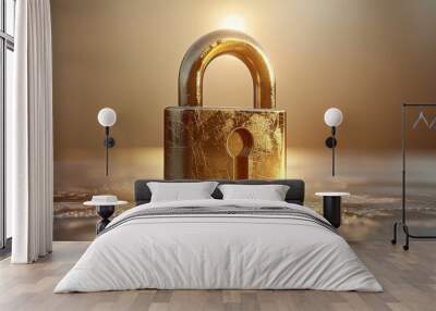 Padlock with password and golden lock. Cyber privacy concept. Cartoon icon design for web and app isolated on white background. Wall mural