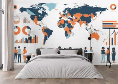 People population data analysis modern illustration with demographic information on human population. Wall mural