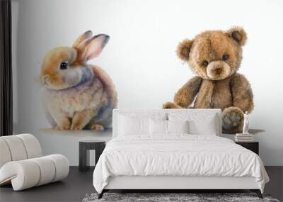 Set Teddy bear and bunny in 3d style. Isolated vector illustration Wall mural