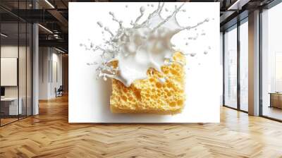 Sponge soaked in white foam splash, cut out Wall mural