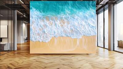 Stunning aerial footage of ocean waves reaching shore Beach with aerial drone Beach clear turquoise top view Beautiful beach: Stock Wall mural