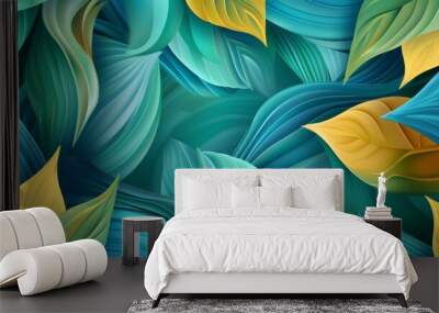 The modern illustration shows abstract creative leaves, waves, and a bright modern background. Ecology concept. Wall mural